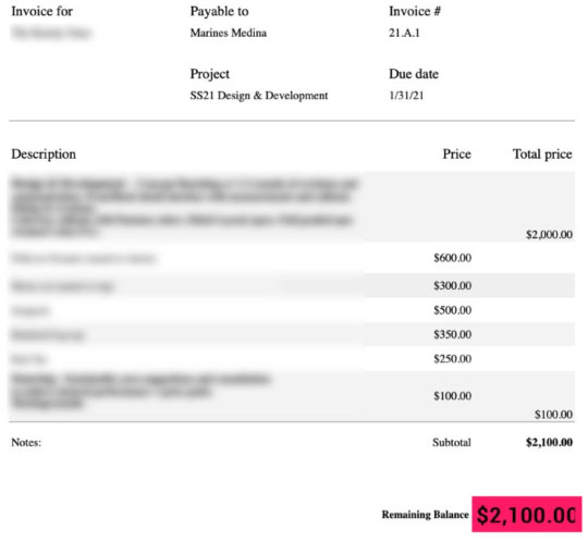 Freelancing in fashion - invoice example