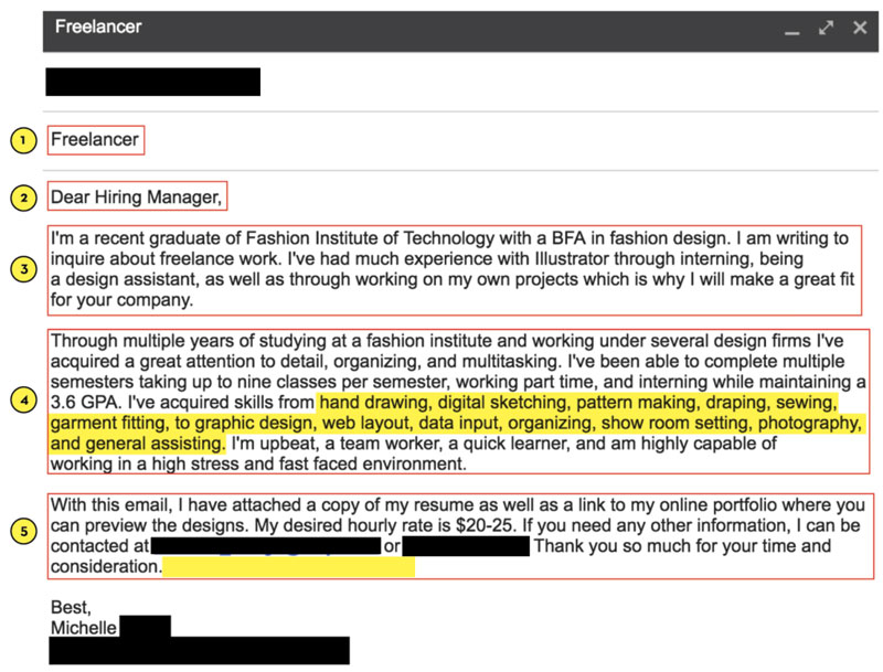 Freelance Fashion Design Email Pitch Template Bad Example by Sew Heidi